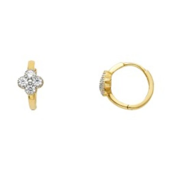 12mm 14KGold 6mm Flower CZ Huggies Earrings